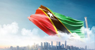 Saint Kitts ve Nevis bayrağı gökyüzünde dalgalanıyor 