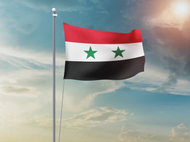 Mavi arkaplanda dalgalanan Suriye bayrağı 