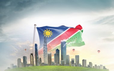 namibya bayrağı ve güzel gökyüzü arkaplanı 