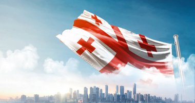 Gökyüzünde sallanan Gürcistan bayrağı 