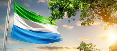 Sierra Ulusal Bayrağı ağaçların yanında dalgalanan bulutlara karşı