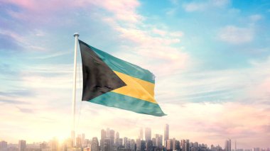 Bahama bayrağı şehir planına karşı dalgalanıyor 