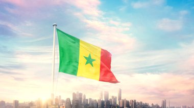 Senegal bayrağı şehir planına karşı dalgalanıyor 