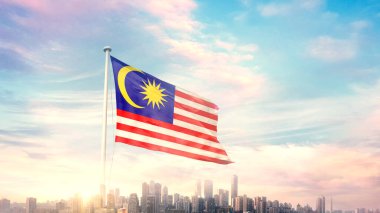 güneşli mavi gökyüzü ve Malezya bayrağı