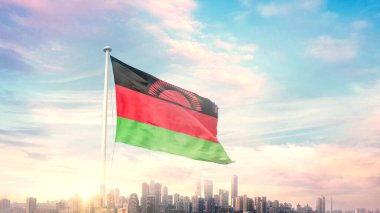 güneşli mavi gökyüzü ve Malawi bayrağı