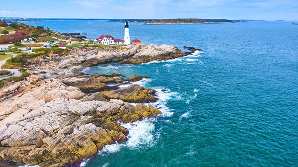 Image Stunning Aerial View Rocky Coastlines Maine Crashing Waves White — Stock Photo, Image