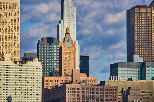 Bild Soluppgång Chicago Med Morgonljus Längs Grupp Skyskrapor — Stockfoto