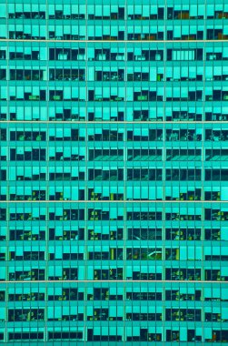 New York şehrinin gökdelen ofis binasının turkuaz duvar görüntüsü