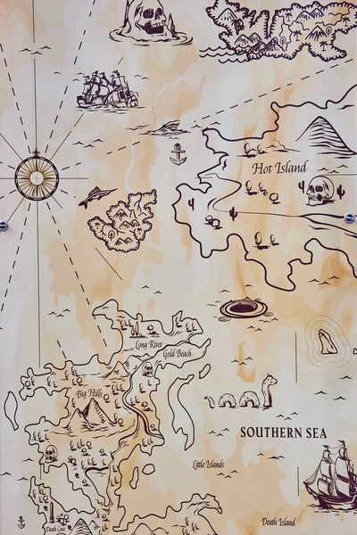 Bild Gamla Handritade Karta Över Havet Med Mytiska Varelser — Stockfoto