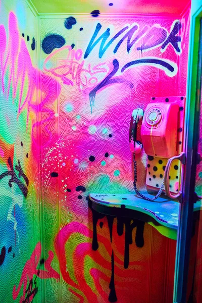 Image Phone Booth Fully Painted Vibrant Glowing Colors — Stock Photo, Image