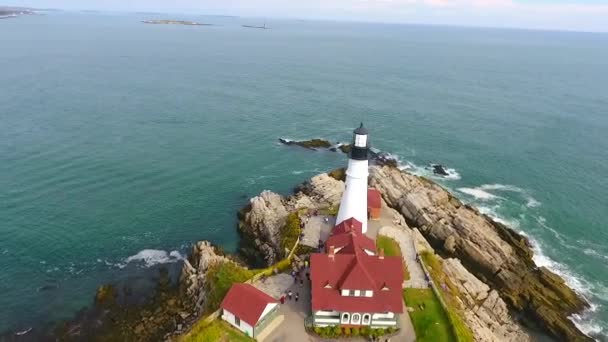 Vidéo Casserole Aérienne Autour Phare Portland Head Sur Littoral Maine — Video