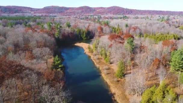 ミシガン州の晩秋の川に沿った空中のビデオ — ストック動画