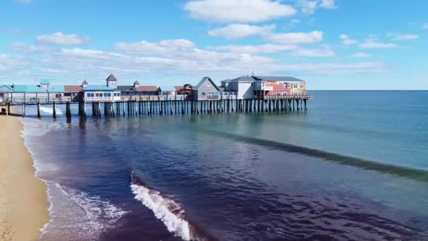 Video Fly Away Playa Antena Del Océano Maine Sobre Gran — Vídeos de Stock