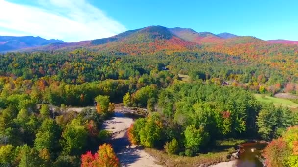 Video Aerial Hacia Río Serpenteando Través Exuberantes Montañas Bosques Verdes — Vídeo de stock