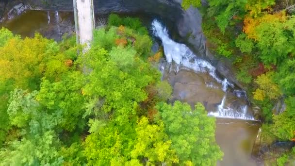 Video Aerial Looking Pan Large Gorge Waterfall Bridge Crossing — Stock Video