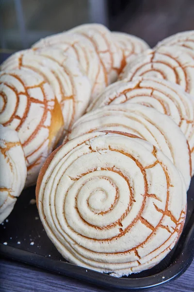 バニラホワイトコンチャシーシェルのパターンのイメージメキシコの甘いパン焼き菓子コンチャス — ストック写真