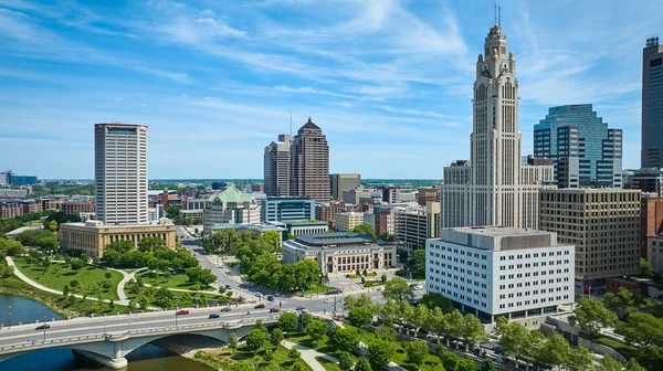 stock image Image of Aerial of green parks and sidewalks on outskirts of downtown Columbus Ohio with skyscrapers