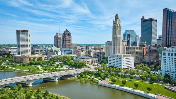 Stock image Image of Aerial Columbus Ohio with bright blue sky with clouds and bridge over Scioto river