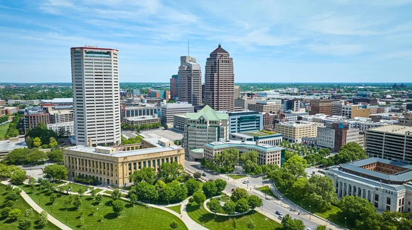 Imagem Downtown Aérea Columbus Ohio Com Área Parque Verde — Fotografia de Stock