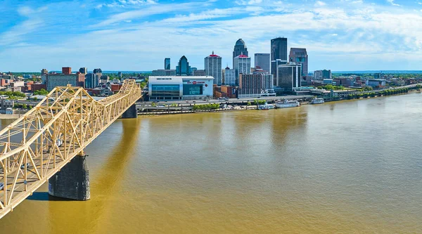 Stock image Image of Panoramic aerial rose gold truss bridge over Ohio River heading into skyscraper center Louisville