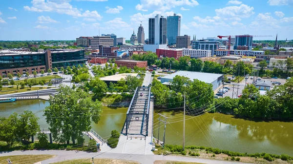 stock image Image of Aerial Downtown Fort Wayne Wells Street Bridge with walking path to Promenade Park