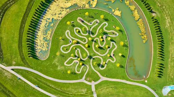 Image Ariel Foundation Park Trail Forms Shape Tree Drone Shot — Stock Photo, Image