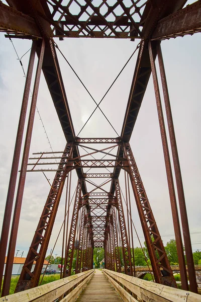 Image of Vertical of walking bridge inside converted old railway train bridge in Mount Vernon Ohio