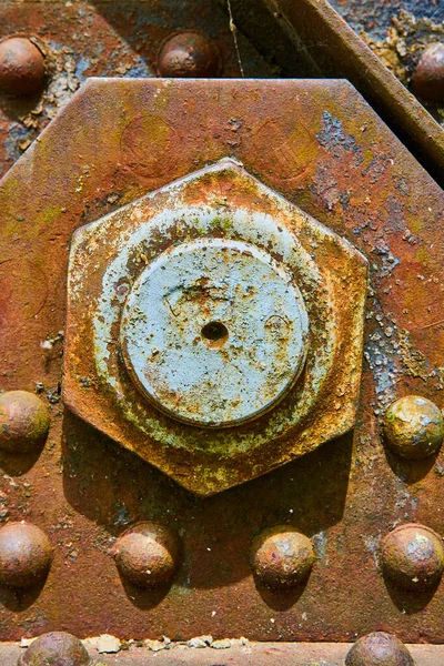 Image Background Asset Old Rusty Bright Blue Industrial Bolt Rivets — Stock Photo, Image