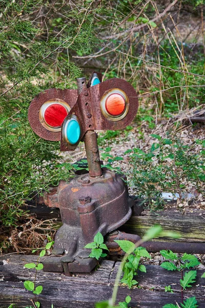Image Old Abandoned Railroad Piece Colorful Gear Switch Train Track — Stock Photo, Image
