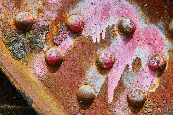 Image Abstract Industrial Beam Rusty Red Orange Corrosion Blue Yellow — Stock Photo, Image