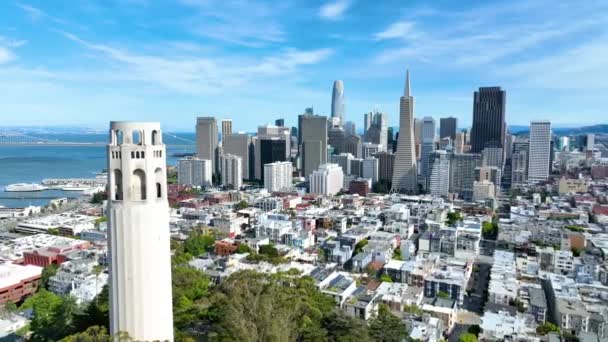 Video Dolly Shot Coit Tower Downtown San Francisco Skyscrapers Wide — Stock Video