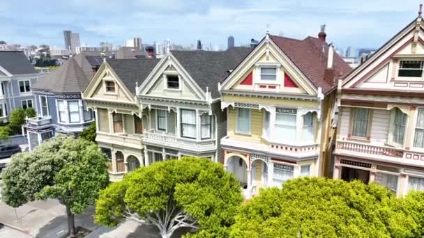Video Aerial Video Close Famous Painted Ladies Houses Boom San — Stock Video