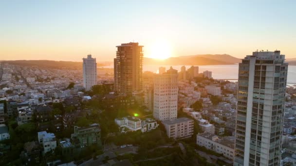 Video Sunset Downtown Area Skyscrapers San Francisco Bay Mountains — Stock Video