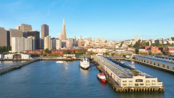Video Van Prachtige Gouden Uur Verlichting Meerdere Pieren San Francisco — Stockvideo