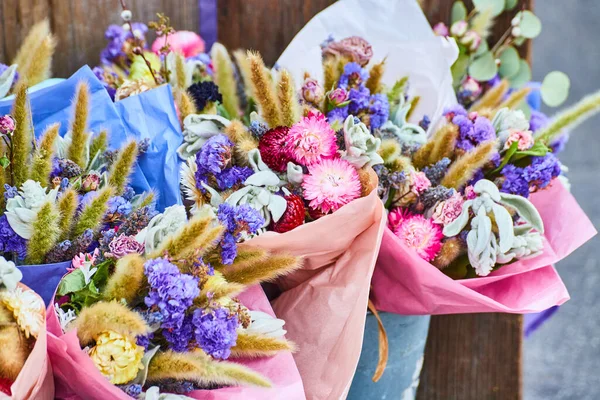 Image Gorgeous Bouquets Flowers Close Market — Stock Photo, Image