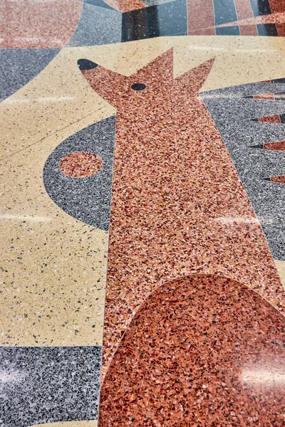 Image of Abstract fox or wolf with crescent moon terrazzo flooring art