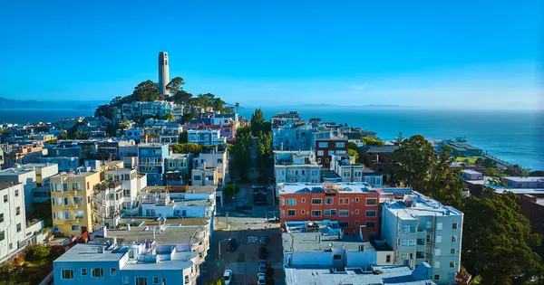 San Francisco Körfezi Coit Kulesi Giden Yüksek Tepeye Çıkan Apartman — Stok fotoğraf