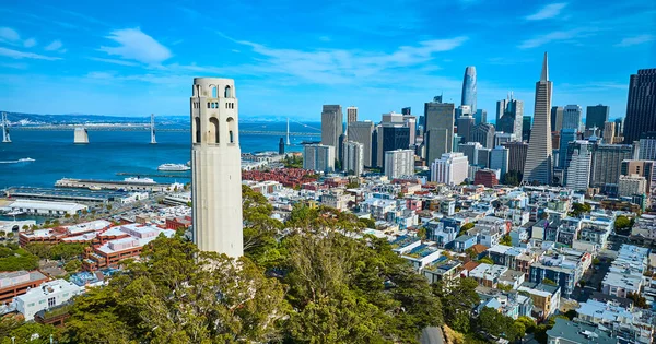 Öböl Oakland Bay Híd Légi Felvételei Coit Tower Közelségével Városi — Stock Fotó