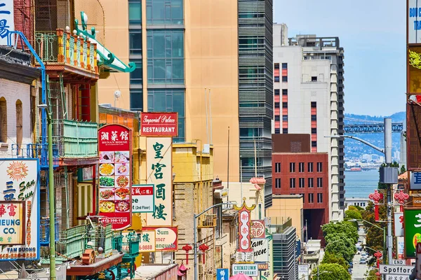 Image Restaurants Shop Signs Chinese California Street Leading San Francisco — Stock Photo, Image