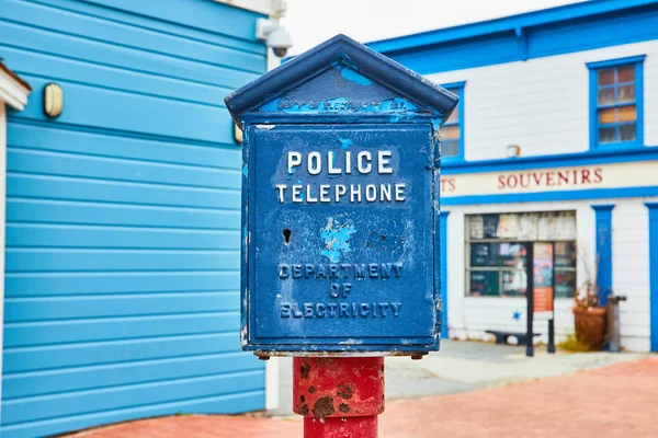 Afbeelding Van Retro Police Telephone Department Electricity Stand Met Rode — Stockfoto