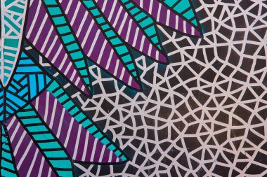 Yeşil ve mor yapraklı siyah ve beyaz duvar resmi arkaplan varlığı