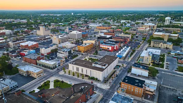 Image Dawn Muncie Indiana Downtown Buildings Courthouse Aerial City — Stock Photo, Image