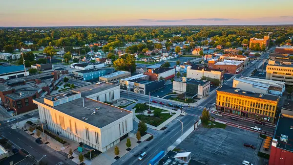 Image Courthouse Office Buildings Downtown Muncie Aerial Sunset — Stock Photo, Image