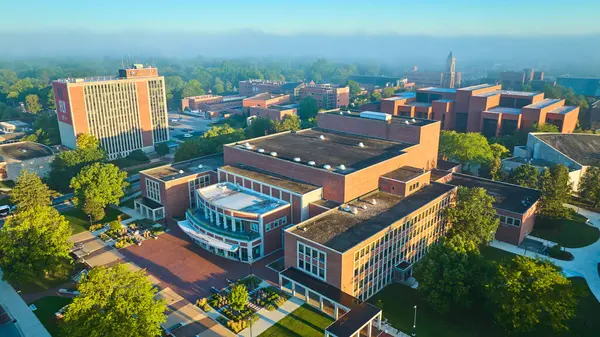 Stock image Image of Ball State University aerial misty golden morning sunrise over school campus, Muncie, IN