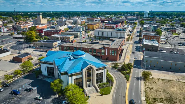 Image City Muncie Building Downtown Courthouse Aerial High Street Indiana — Stock Photo, Image