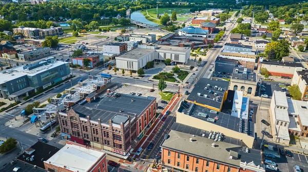 Image Downtown Aerial Muncie Buildings Bright Sunny Summer Day Midwest — Stock Photo, Image