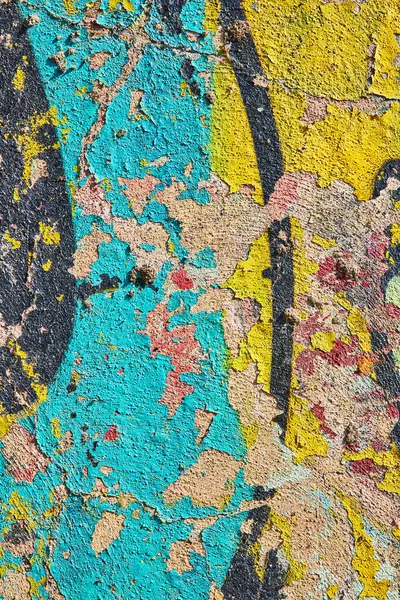 Imagem Grafite Amarelo Brilhante Azul Lascar Parede Concreto Texturizado Arte — Fotografia de Stock