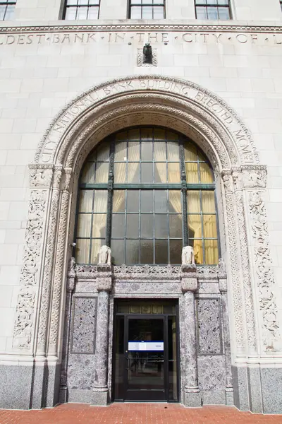 Grand entrance of the Oldest Bank in Los Angeles showcases historic architecture and stability.