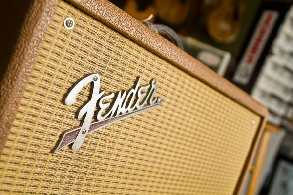 Fender Guitar Amplifier Iconic Logo Textured Design Showcase Quality Heritage — Stock Photo, Image