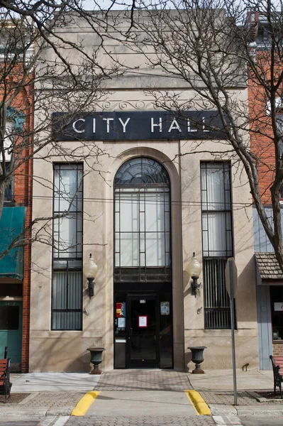 stock image Allegan City Hall: A welcoming symbol of local government and civic engagement in the heart of winter